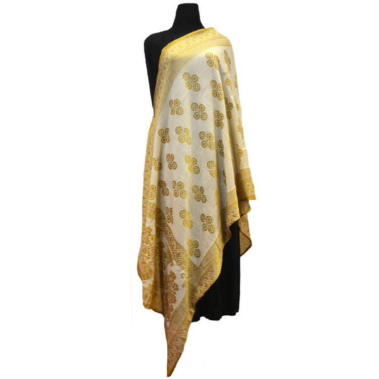 Women White Full Length Gold Foil Dupatta09