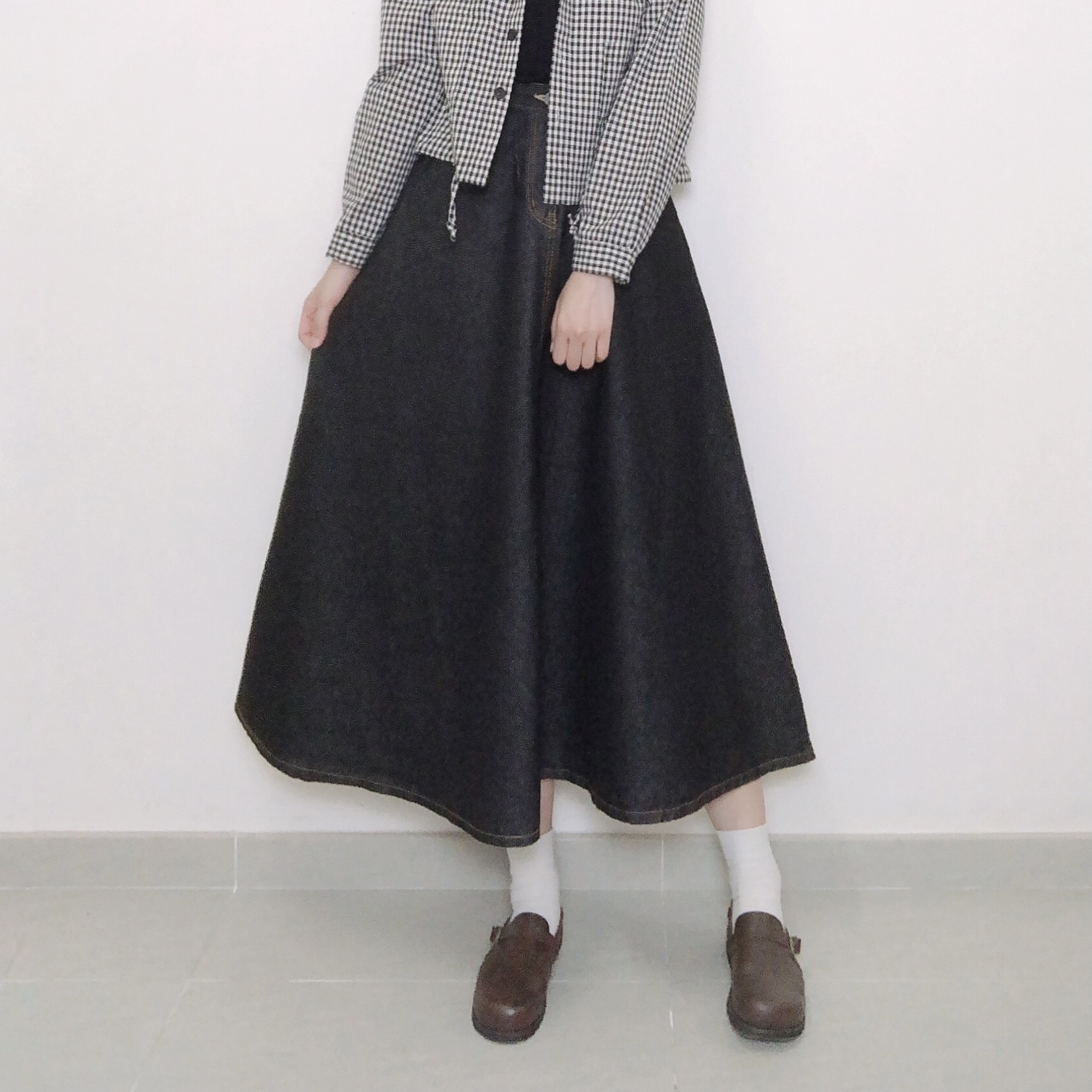 預訂 | KR. Black Denim Flare Skirt