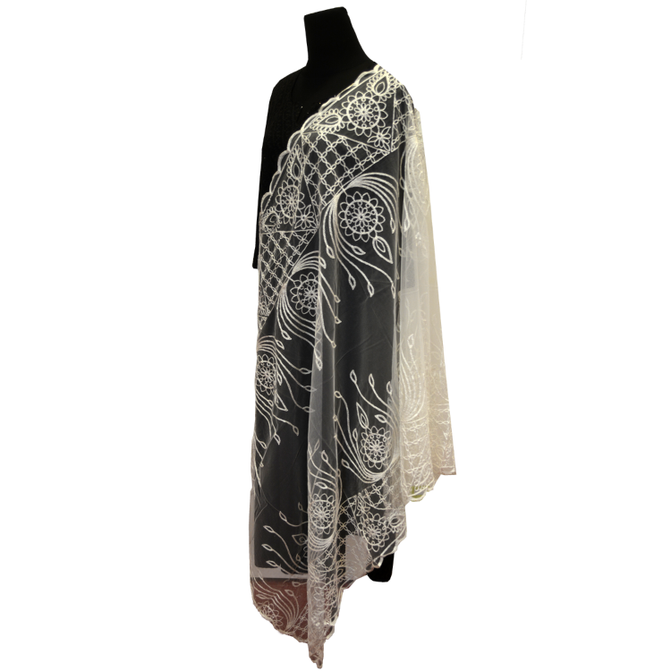 Women White Full Length Embroidered Dupatta11