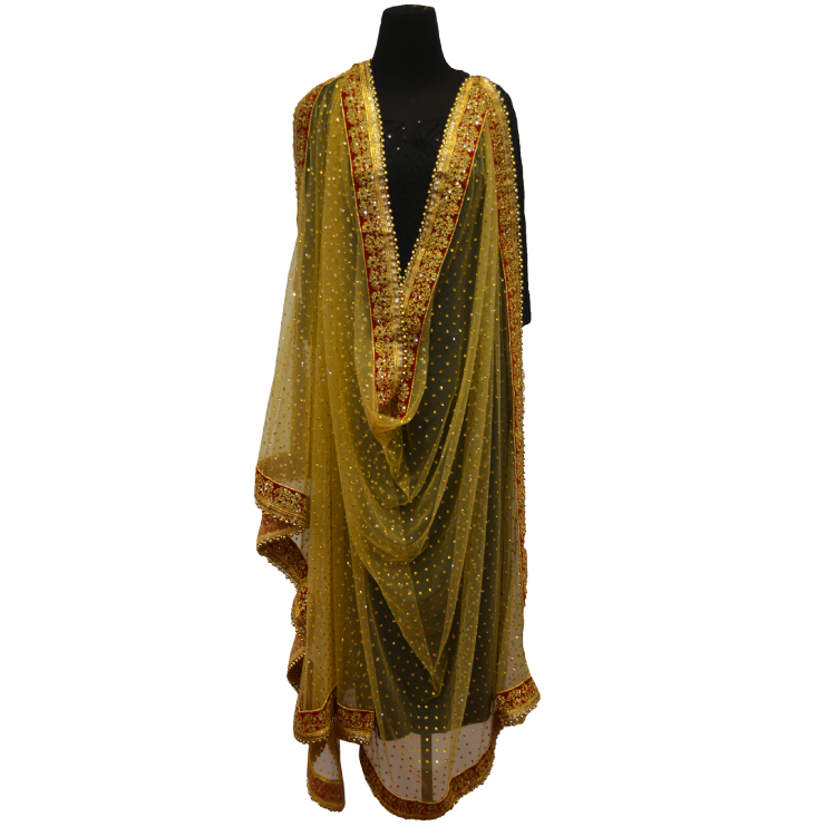 Women Gold Sequins Full Length Embroidered Dupatta12