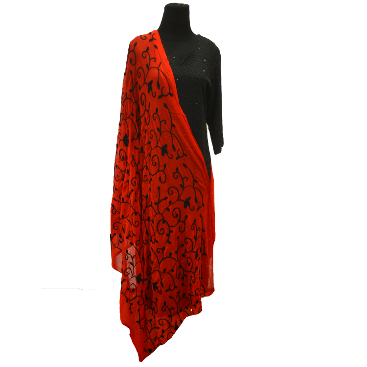 Women Red Chiffon Full Length Embroidered Dupatta13