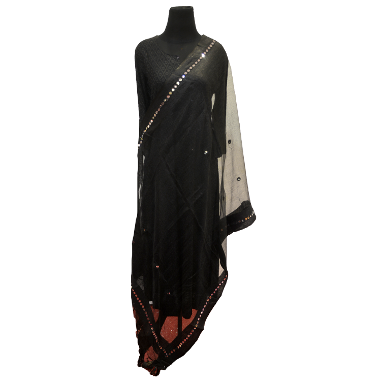 Women Black Chiffon Full Length Dupatta15