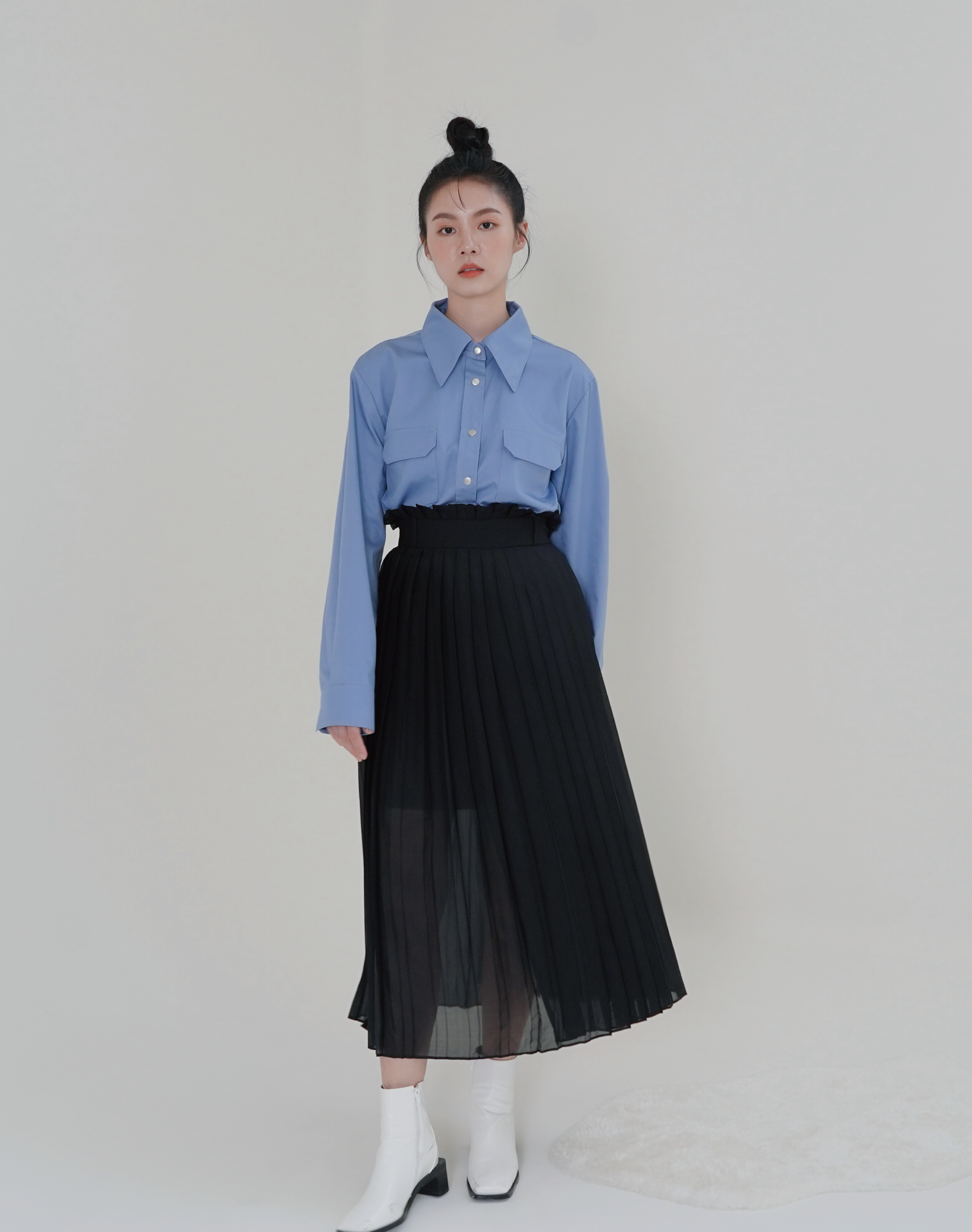 花苞邊百褶紗裙 (黑)