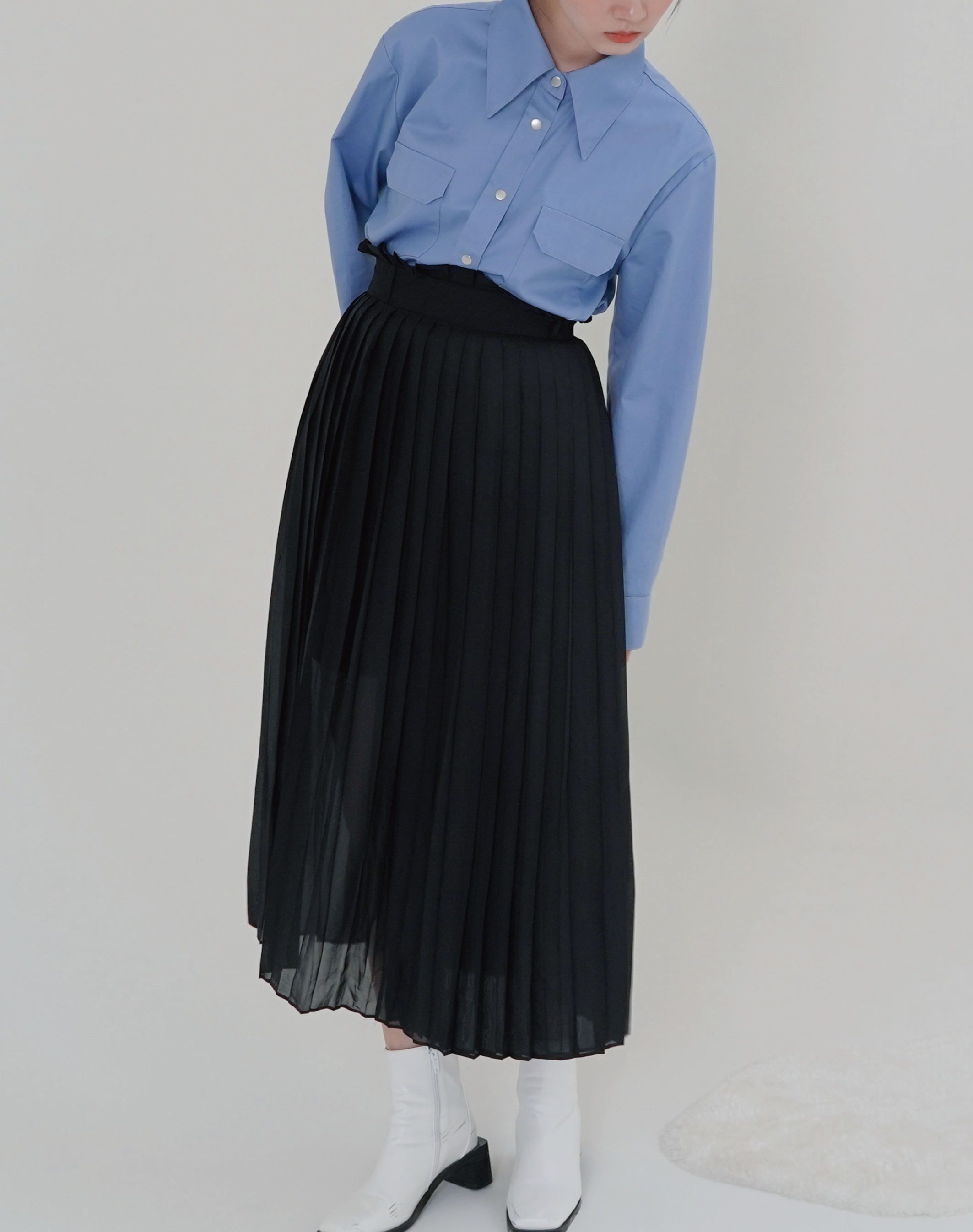 花苞邊百褶紗裙 (黑)