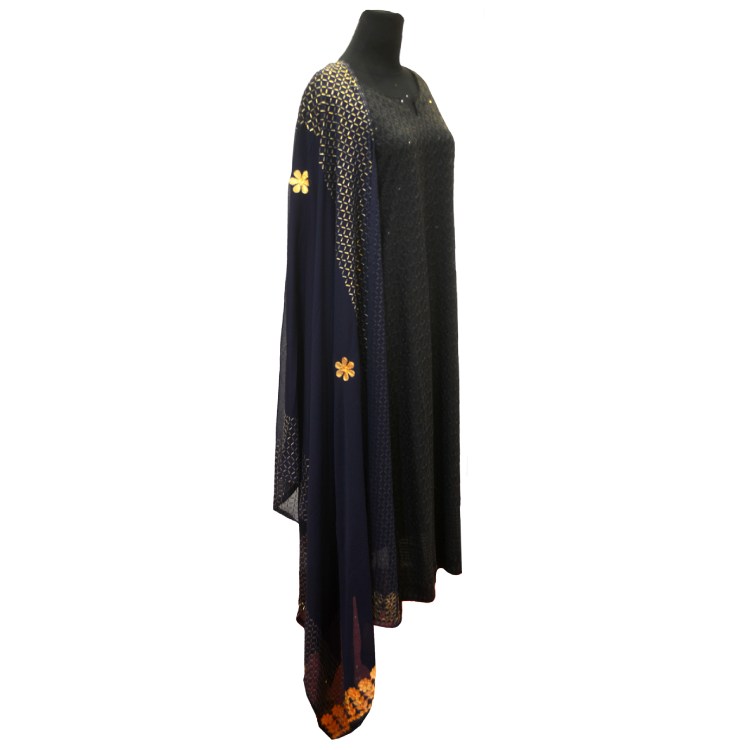 Women Navy Blue Chiffon Gold Foil Full Length Dupatta16