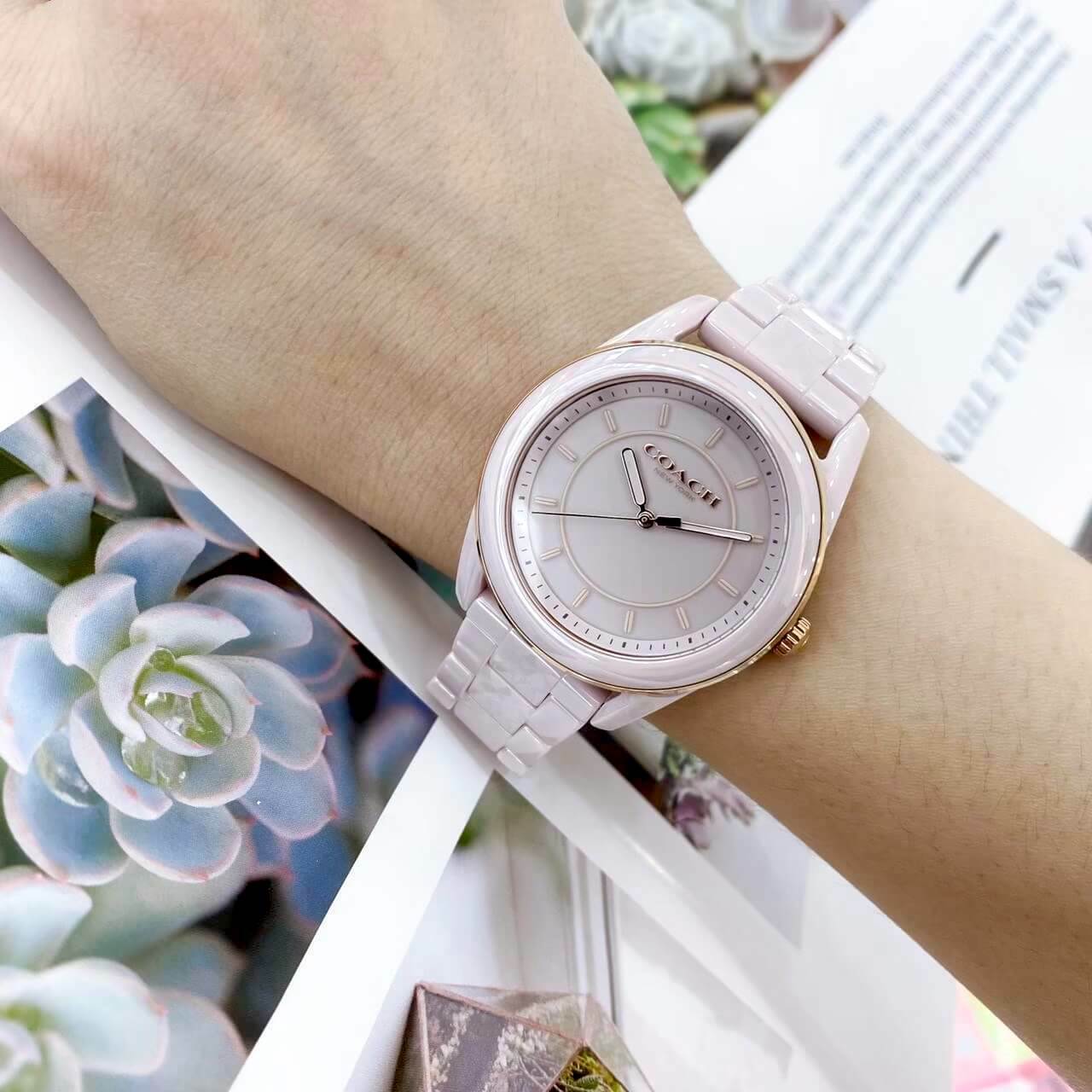 【Coach】優雅LOGO陶瓷時尚腕錶 CO14503771 (白) / CO14503772 (粉) 38mm 現代鐘錶