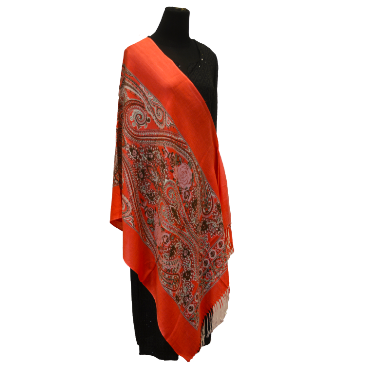 Women Orange Cashmere Wool Full Length Dupatta18