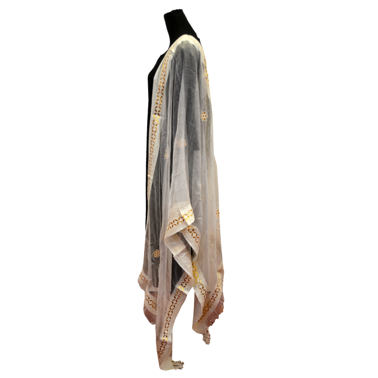 Women White Chiffon Gold Foil Full Length Dupatta19