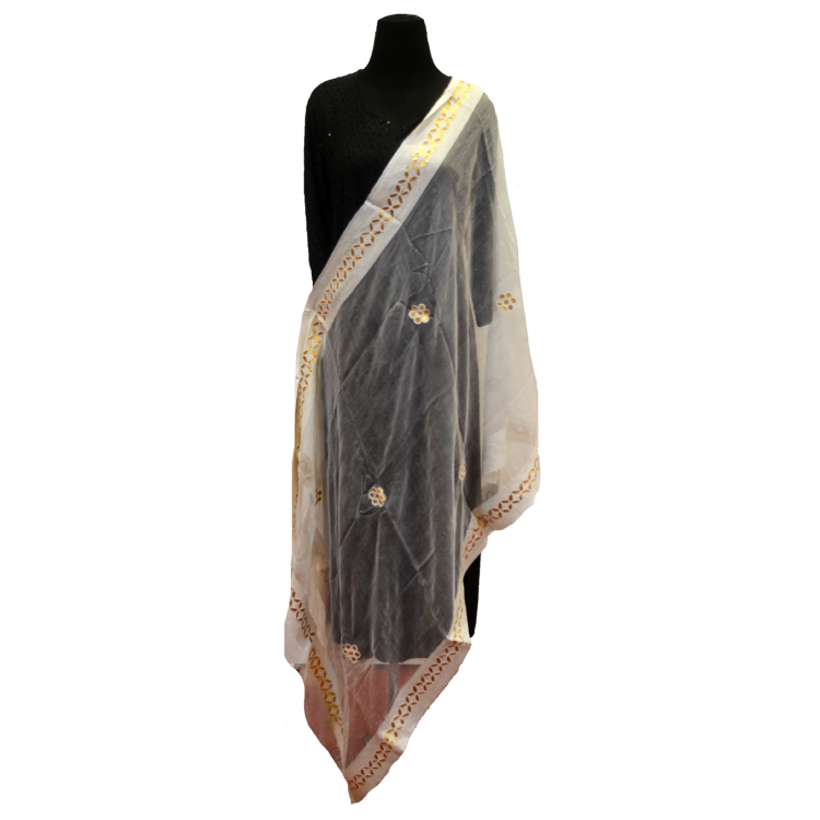 Women White Chiffon Gold Foil Full Length Dupatta19