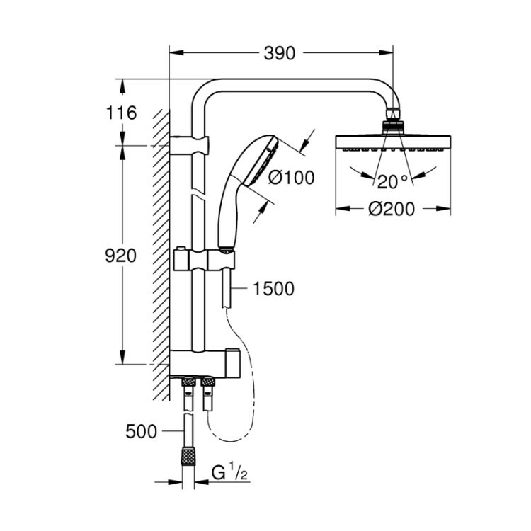 GROHE｜TEMPESTA System 200 淋浴花灑組 (鉻色) 26452001