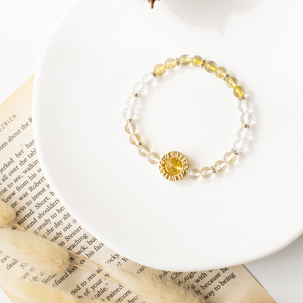 能量手鍊【浪花上的海馬】白水晶金髮晶黃水晶手鍊