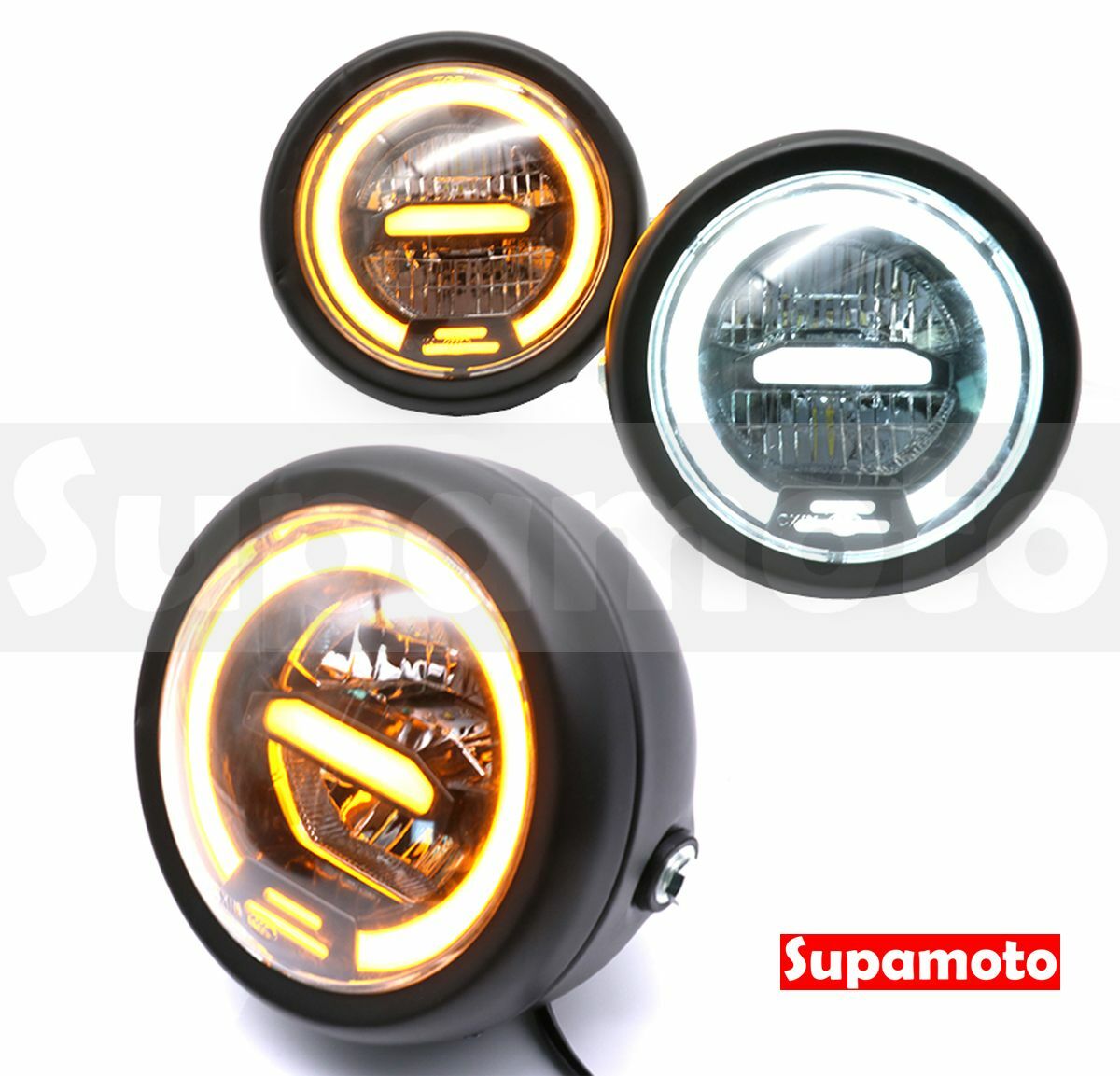 -Supamoto- 日行燈 光圈 魚眼 LED 大燈 6吋 黃光 D624 復古 CAFE 咖啡 檔車 通用 白光
