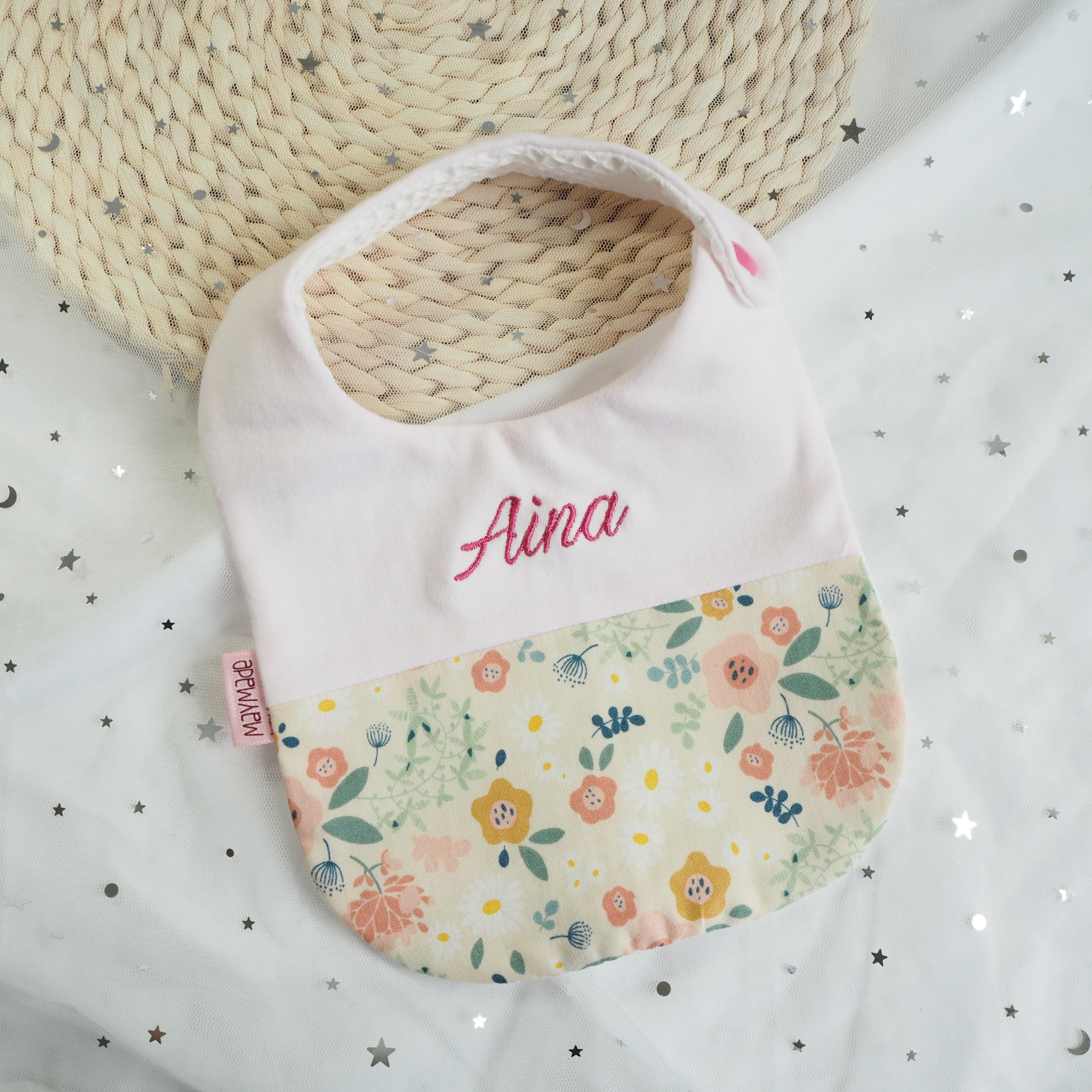 韓風花 拼布款繡名口水肩