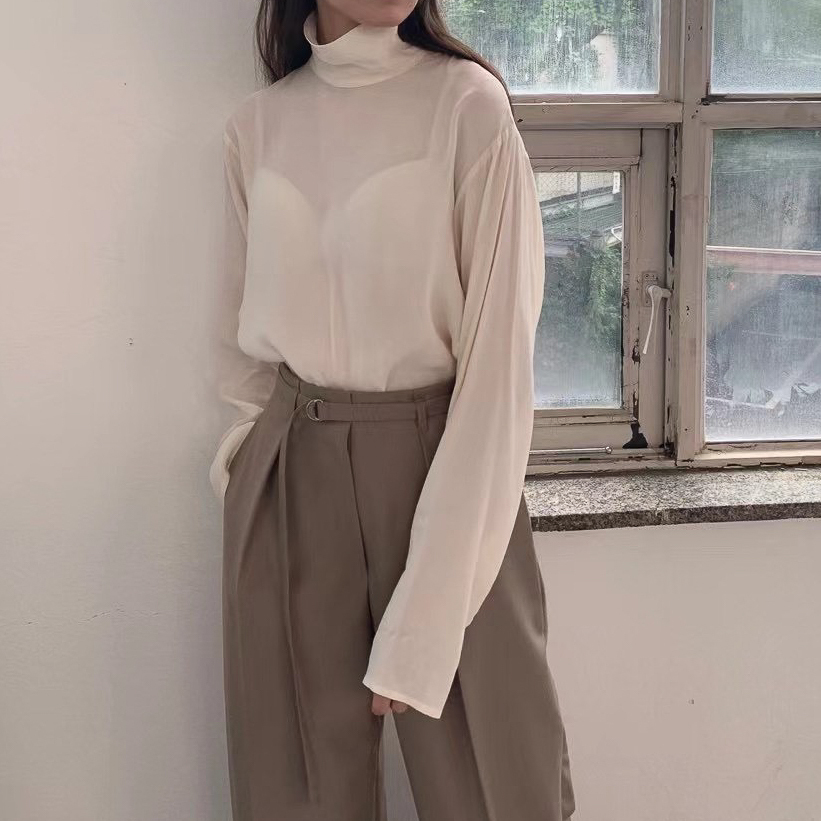 光澤立領雪紡衫(白)