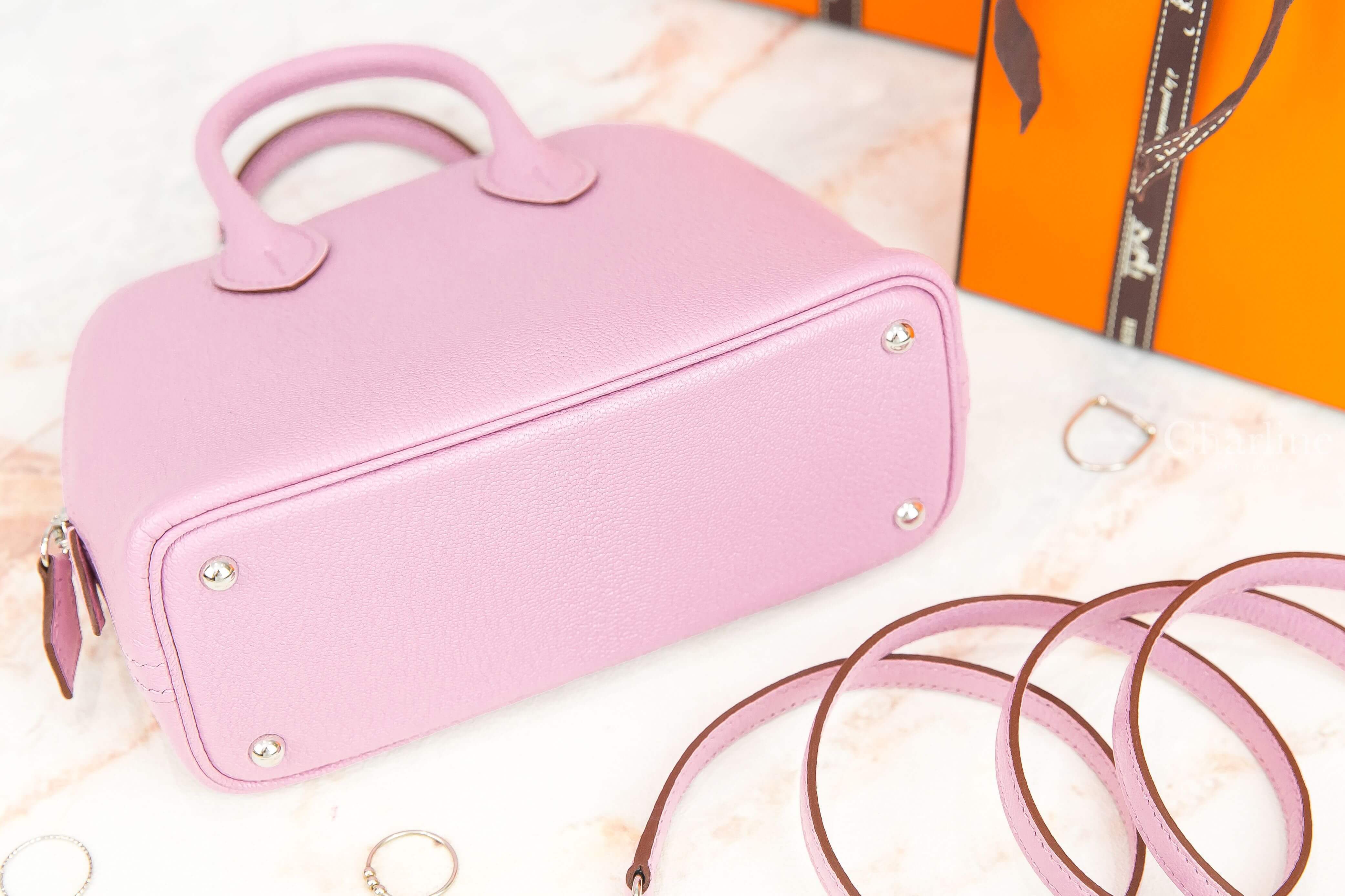 Hermès Bolide 1923 Mini X9 Mauve Sylvestre Chevre Mysore Z刻錦葵粉銀釦迷你手提肩背包-Charline Boutique 精品代購