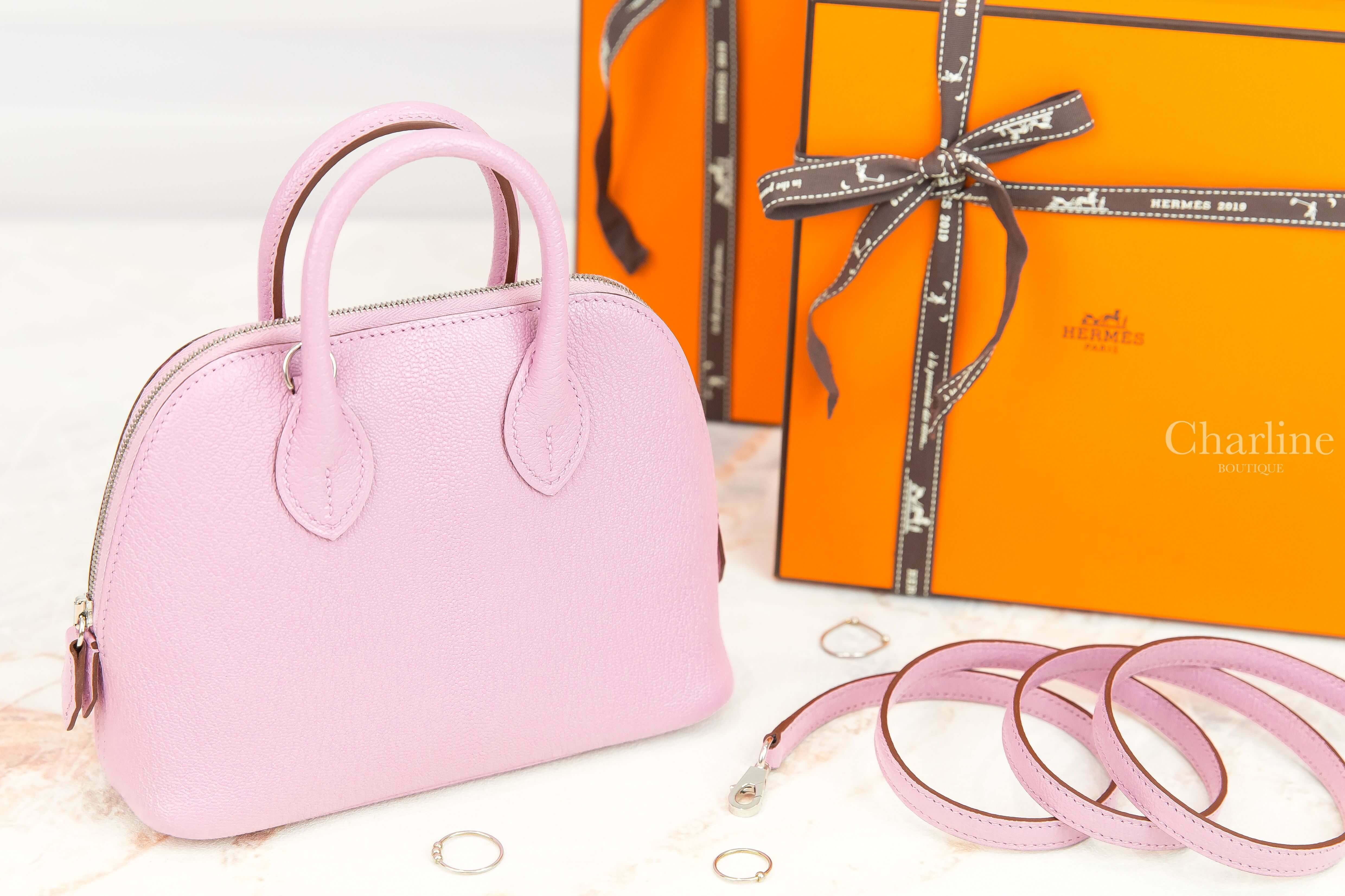 Hermès Bolide 1923 Mini X9 Mauve Sylvestre Chevre Mysore Z刻錦葵粉銀釦迷你手提肩背包-Charline Boutique 精品代購