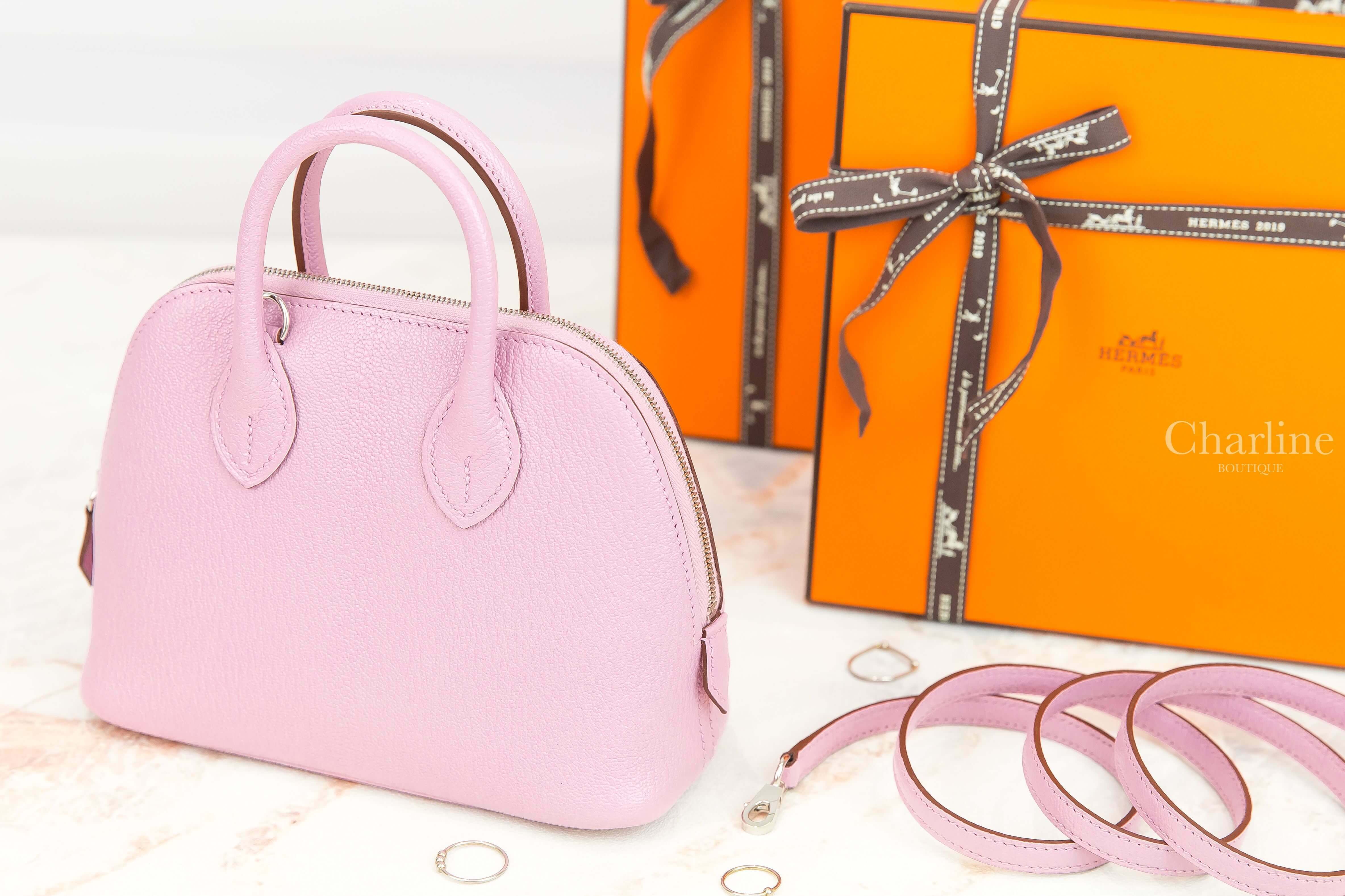 Hermès Bolide 1923 Mini X9 Mauve Sylvestre Chevre Mysore Z刻錦葵粉銀釦迷你手提肩背包-Charline Boutique 精品代購