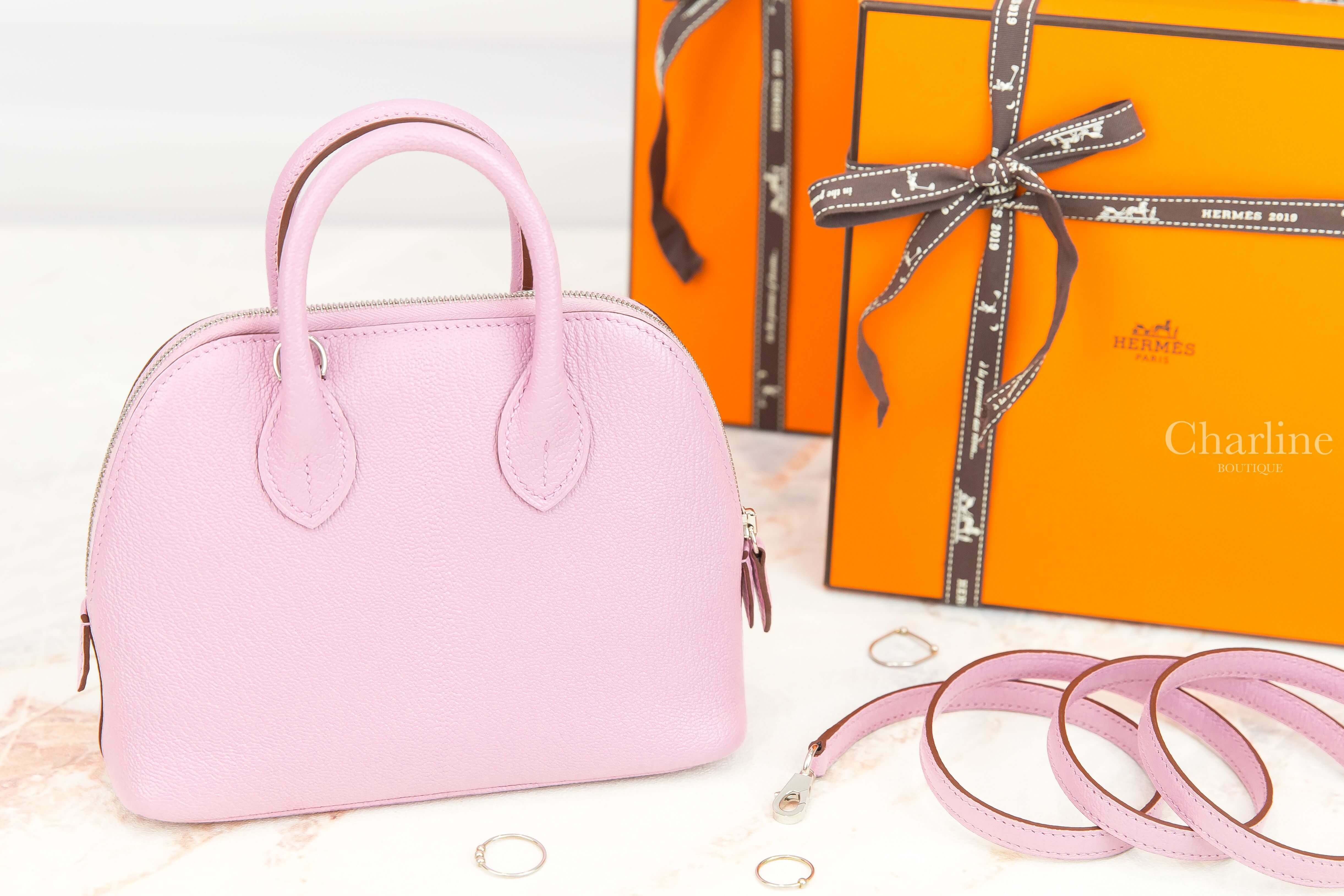 Hermès Bolide 1923 Mini X9 Mauve Sylvestre Chevre Mysore Z刻錦葵粉銀釦迷你手提肩背包-Charline Boutique 精品代購