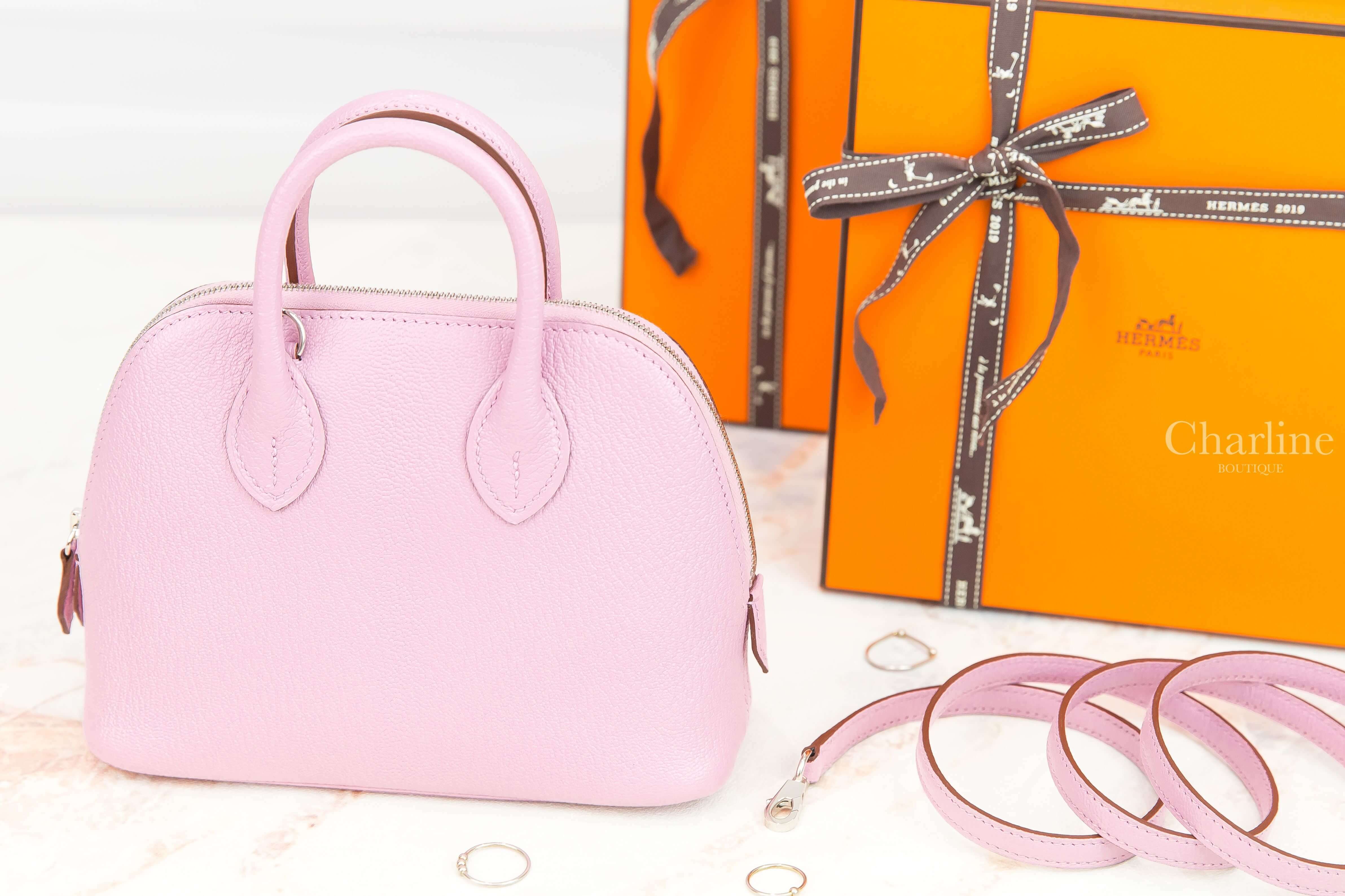 Hermès Bolide 1923 Mini X9 Mauve Sylvestre Chevre Mysore Z刻錦葵粉銀釦迷你手提肩背包-Charline Boutique 精品代購