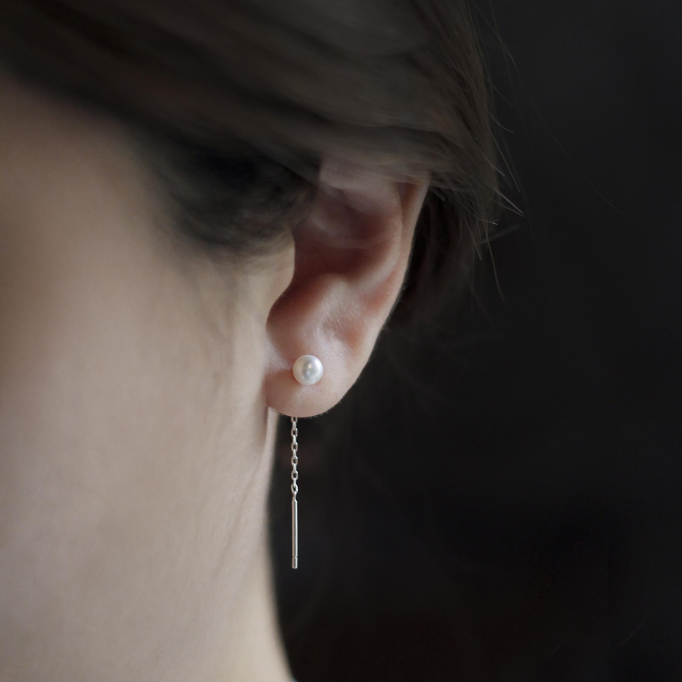 天然珍珠細鍊耳環｜925銀針