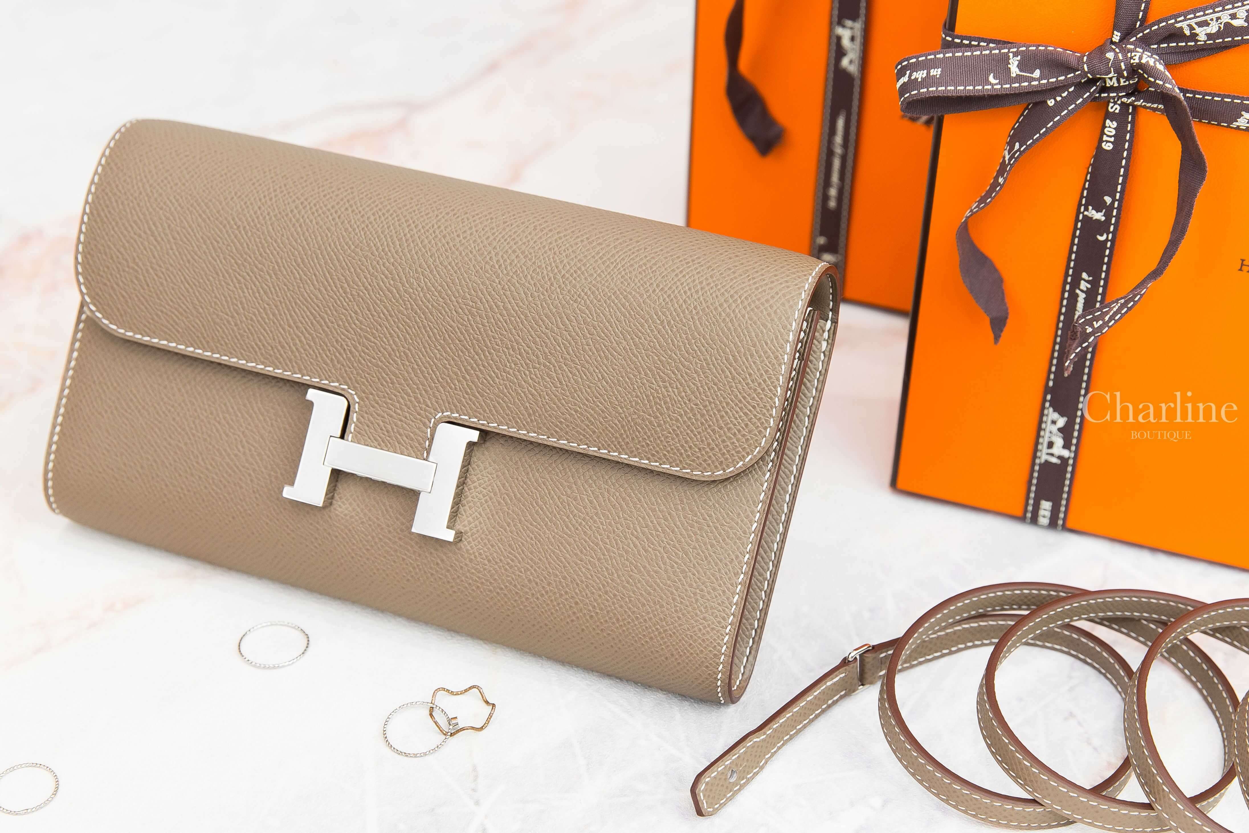 Hermès Constance Long To Go Wallet 18 Etoupe Epsom Z刻大象灰銀釦肩背包-Charline Boutique 精品代購