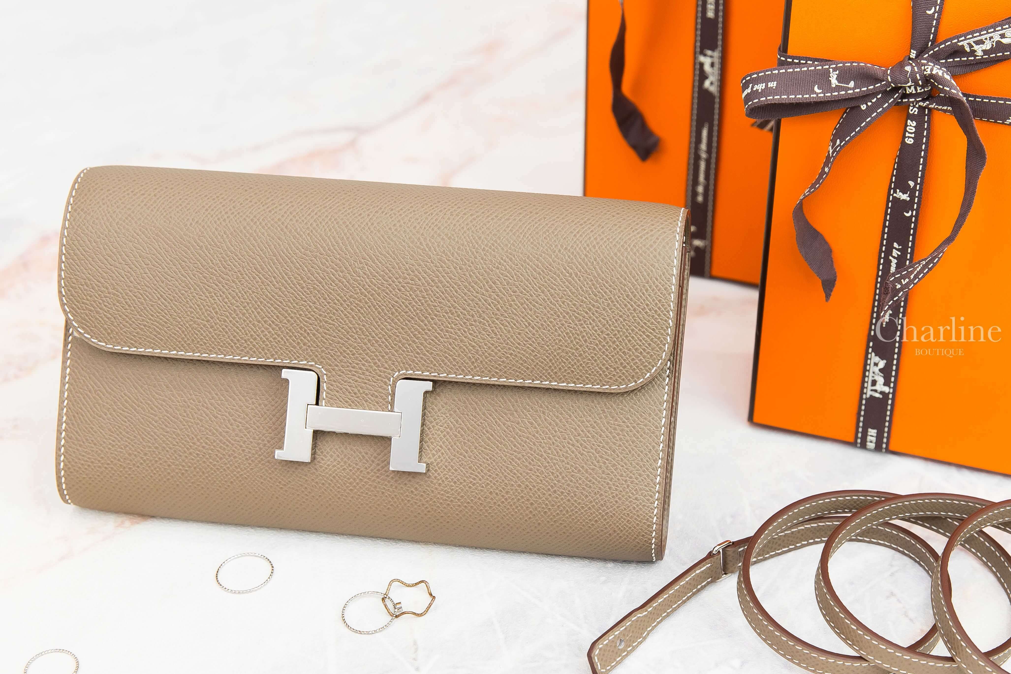 Hermès Constance Long To Go Wallet 18 Etoupe Epsom Z刻大象灰銀釦肩背包-Charline Boutique 精品代購