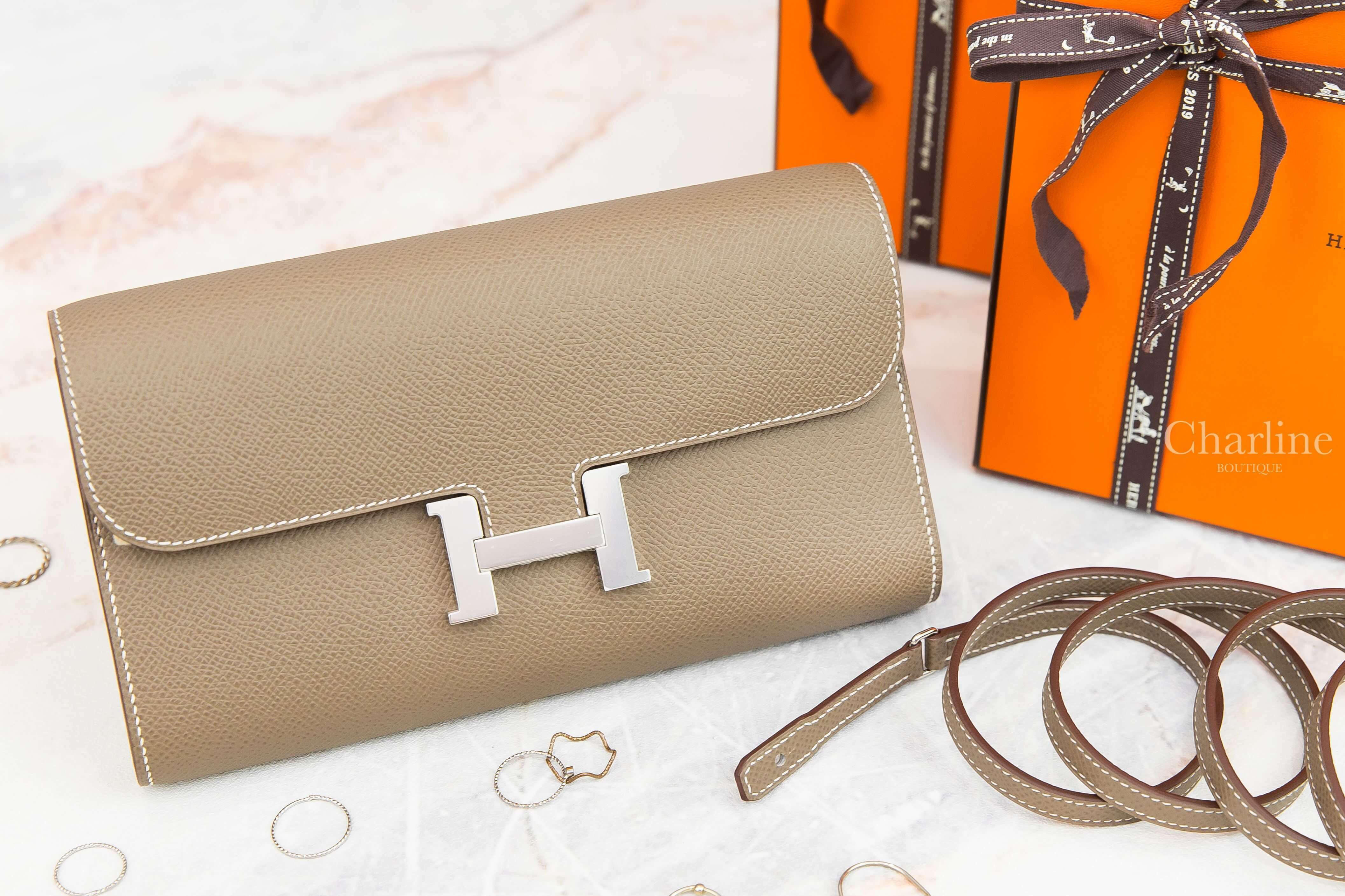 Hermès Constance Long To Go Wallet 18 Etoupe Epsom Z刻大象灰銀釦肩背包-Charline Boutique 精品代購