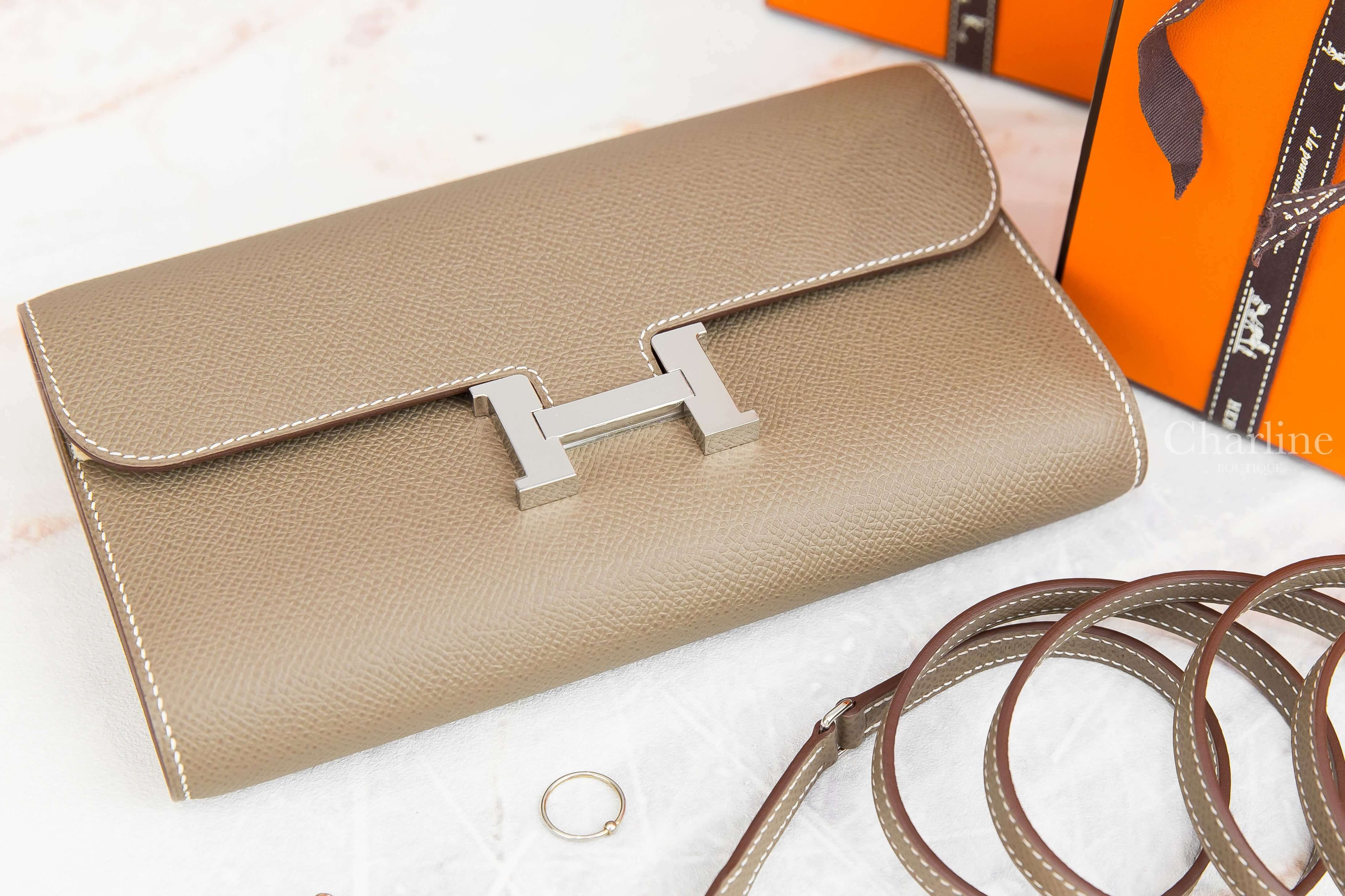 Hermès Constance Long To Go Wallet 18 Etoupe Epsom Z刻大象灰銀釦肩背包-Charline Boutique 精品代購