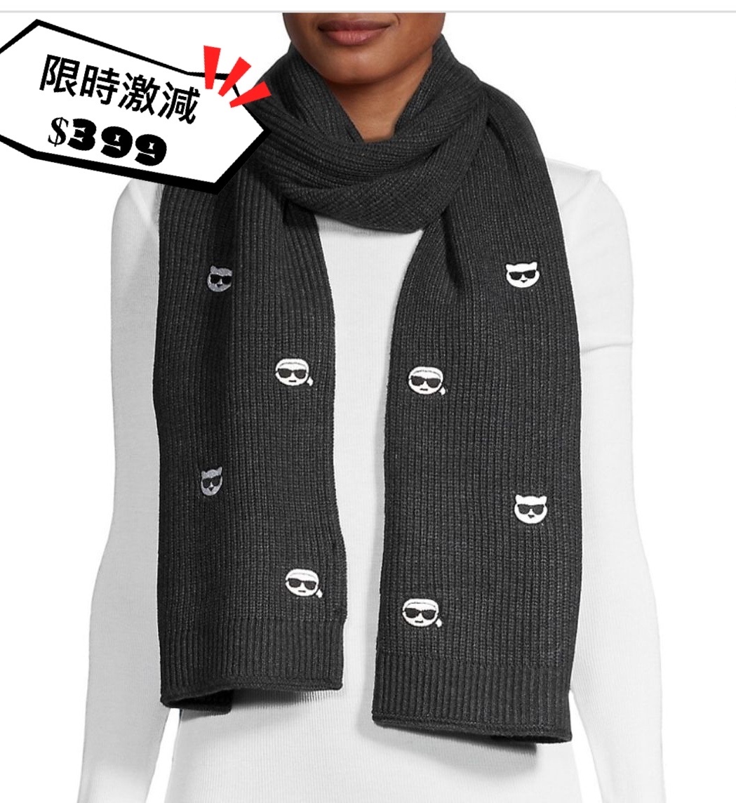 老佛爺 KARL+貓貓 rib-knit scarf