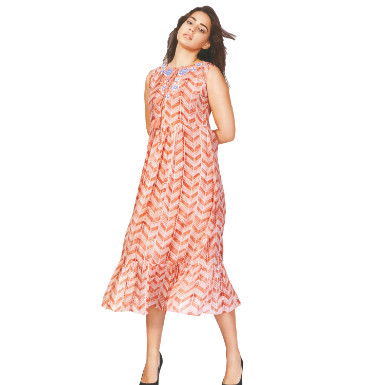 Wmone Multi Colour Soft Cool Rayon Pleated Hem Sleeveless Mid Kurti Jippa LJE1318