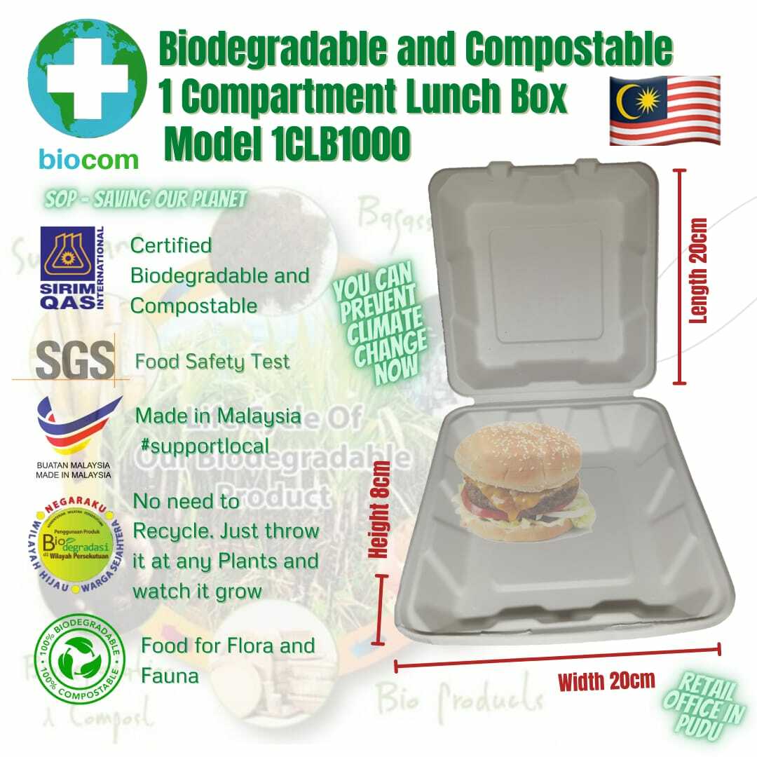 50pcs Biodegradable and Compostable Lunch Box 1CLB1000
