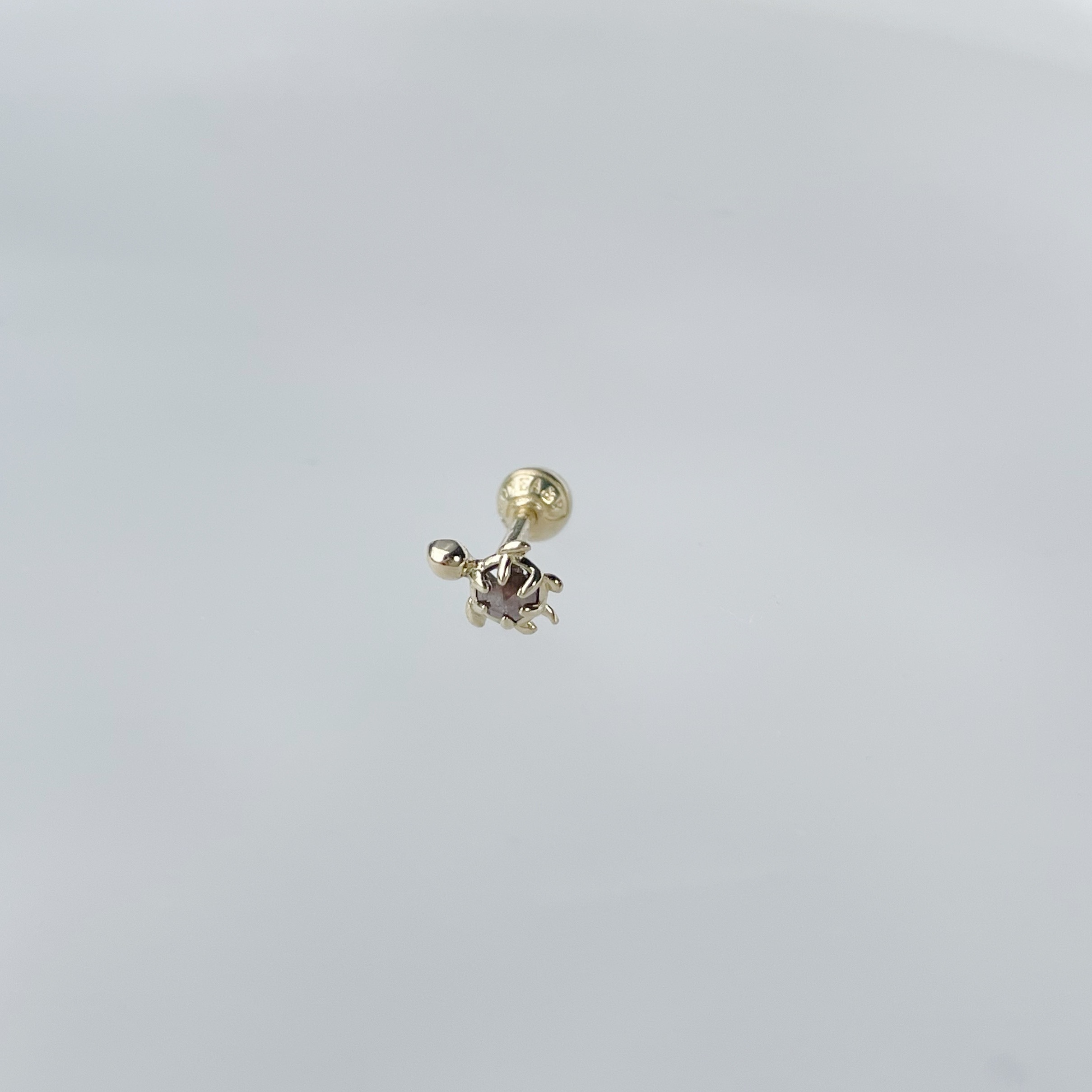 14K小海龜棕鑽原礦轉珠耳環