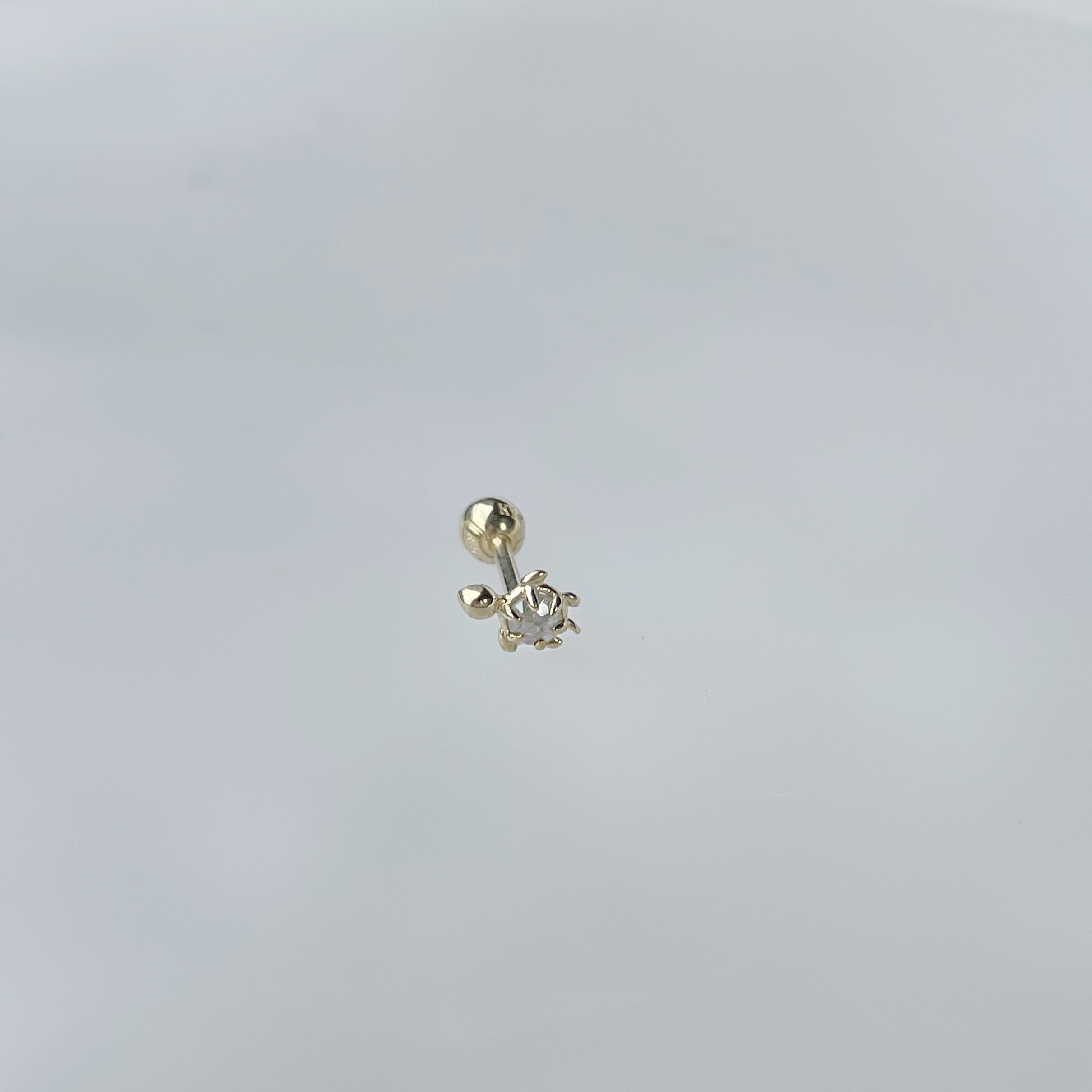 14K小海龜灰鑽原礦轉珠耳環