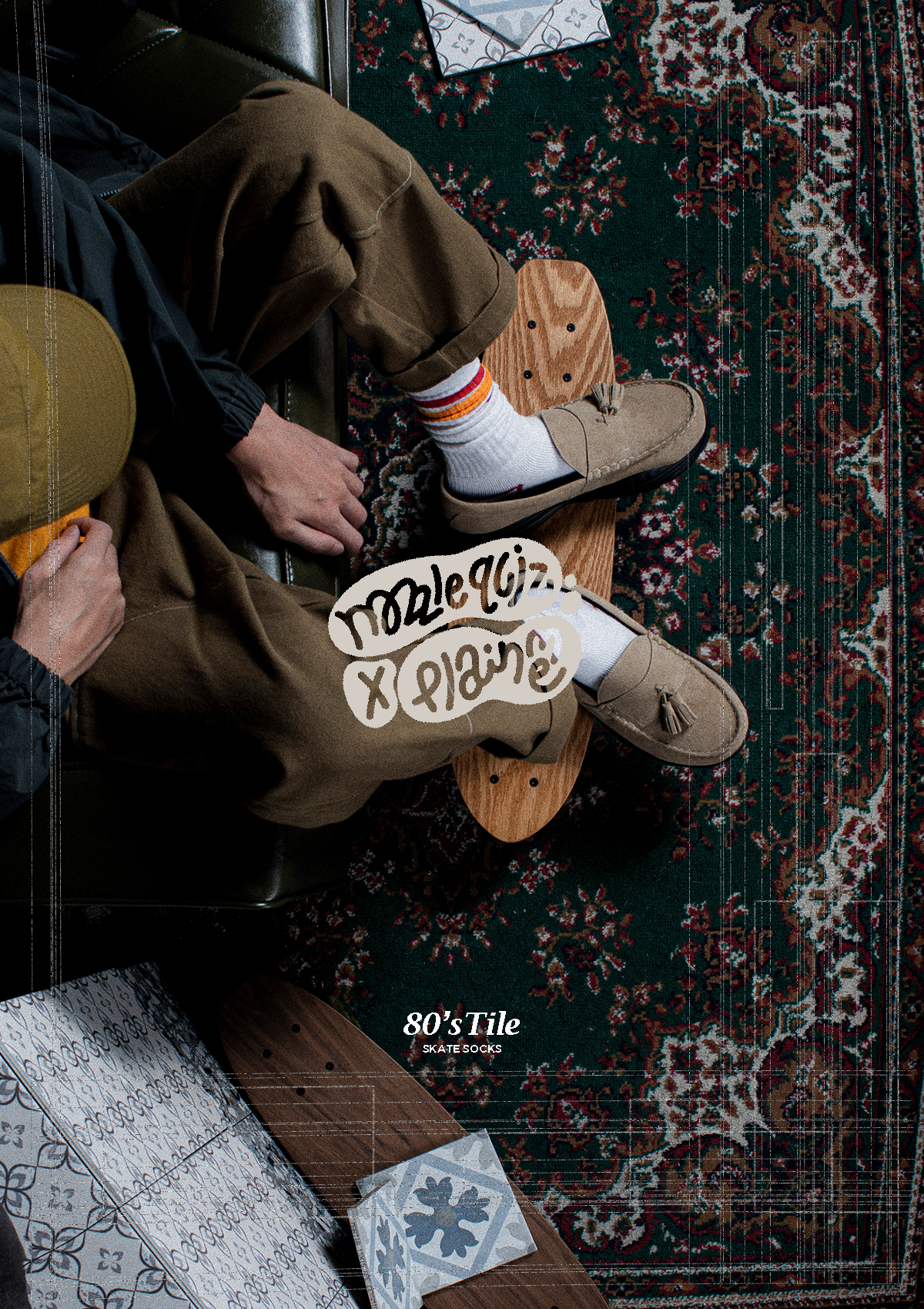 台灣設計配件品牌nozzle quiz 與plain-me "80's Tile"聯名合作襪履｜80年代 秋冬鬆身系穿搭 美式復古 滑板襪