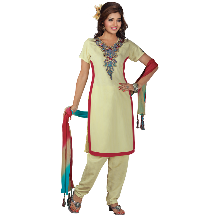 Women White Koshibo Embroidered On Neckline Punjabi Suit D9466
