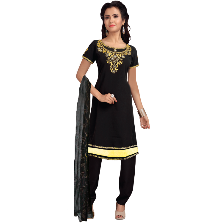 Women Black Koshibo Neck Embroidered Punjabi Suit D9939