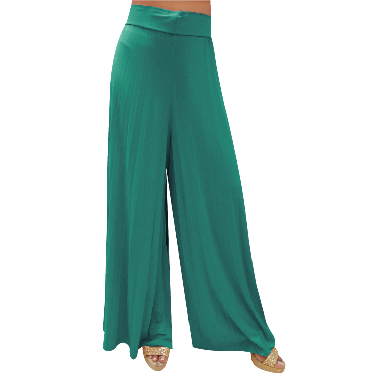 Women Green Cotton Linen Stretchable Palazzo Pants Q0062