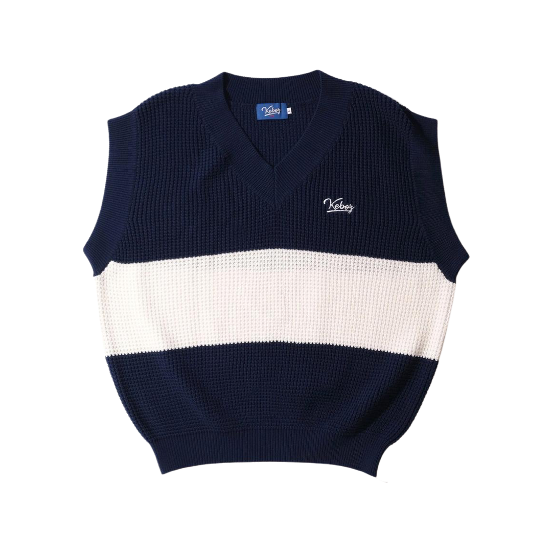 KEBOZ 2 TONE KNIT VEST WHITE X NAVY keboz-2-tone-knit-vest-white-x-navy