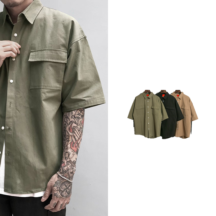 SALE - 厚磅 工裝 雙口袋 短袖 襯衫 - S201315