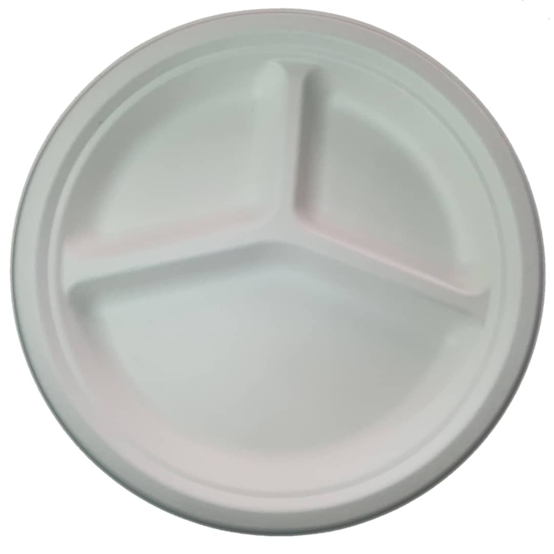 Biodegradable and Compostable 3 Compartment 10" Plate