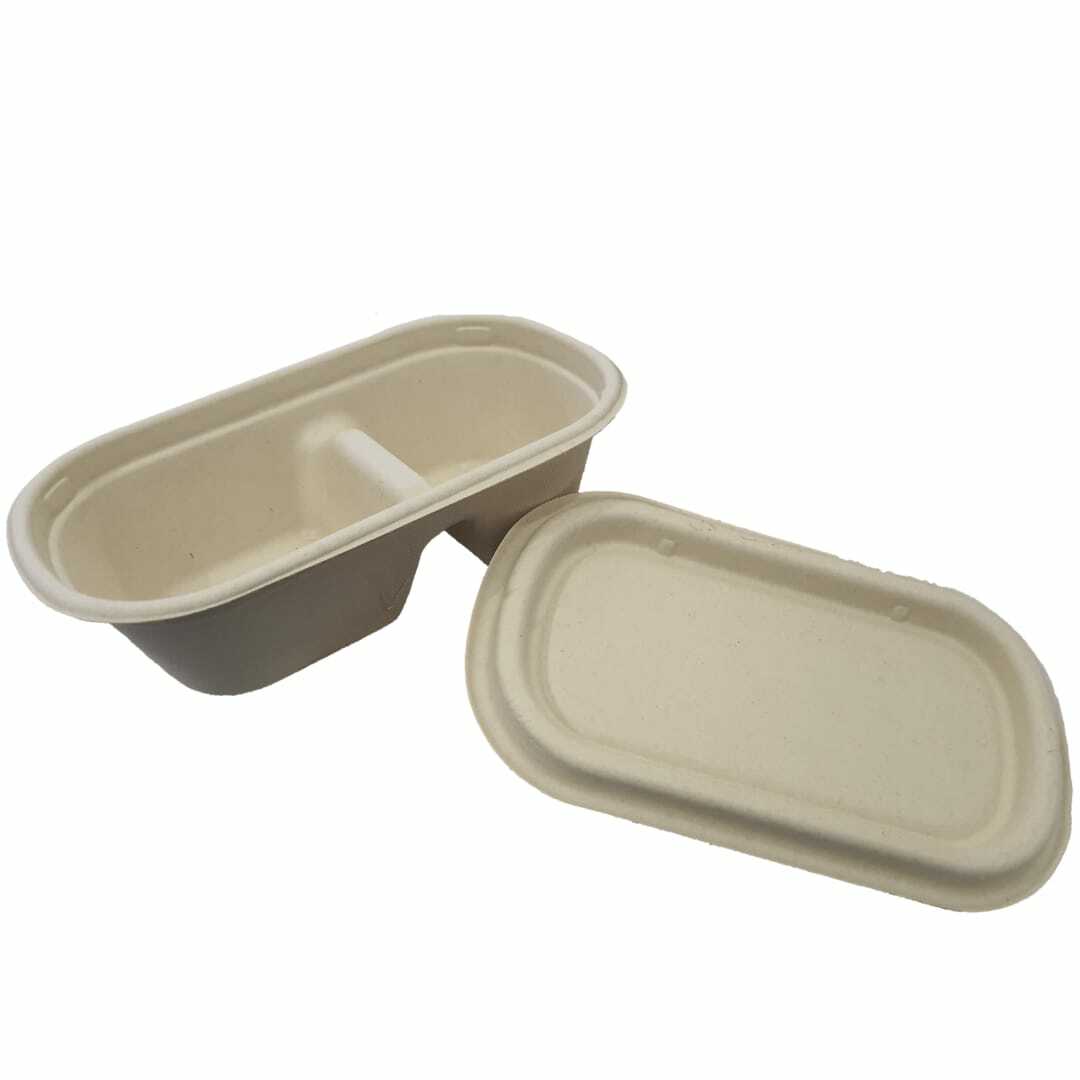Biodegradable and Compostable 2 Compartment Oval Box 850ml Model 850W302
