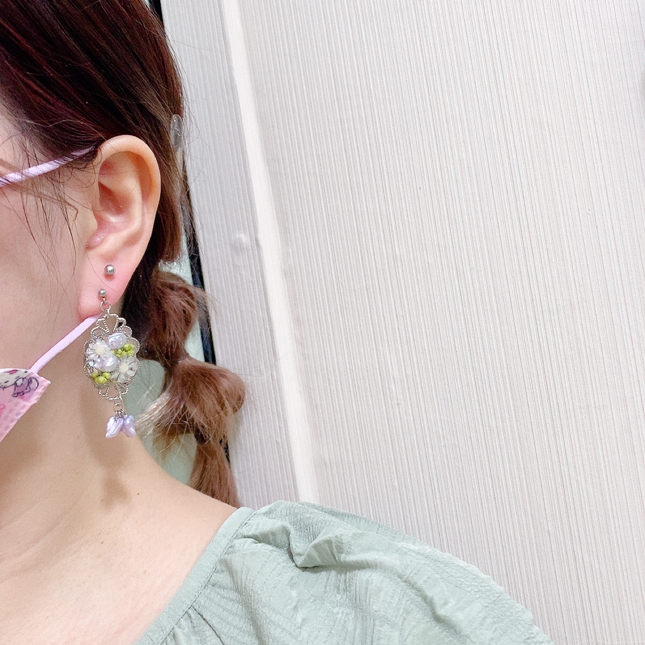 [手作家] 乾花封入淡水珍珠LACE耳環 (網站限定優惠)