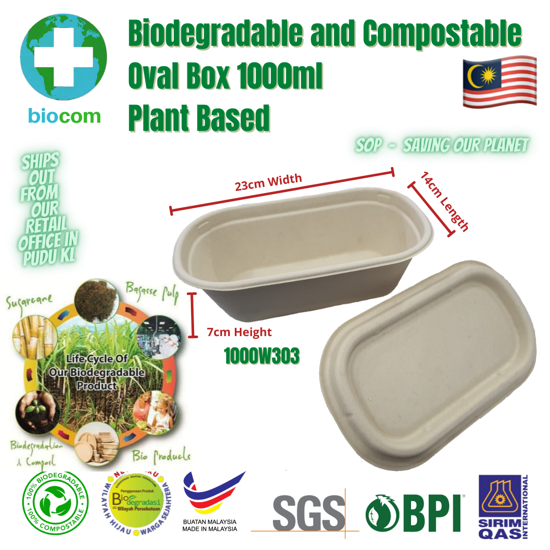 50pcs Biodegradable and Compostable Oval Box 850W303