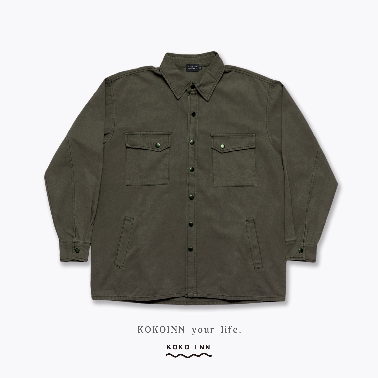 KOKOINN 水洗工裝車線襯衫外套