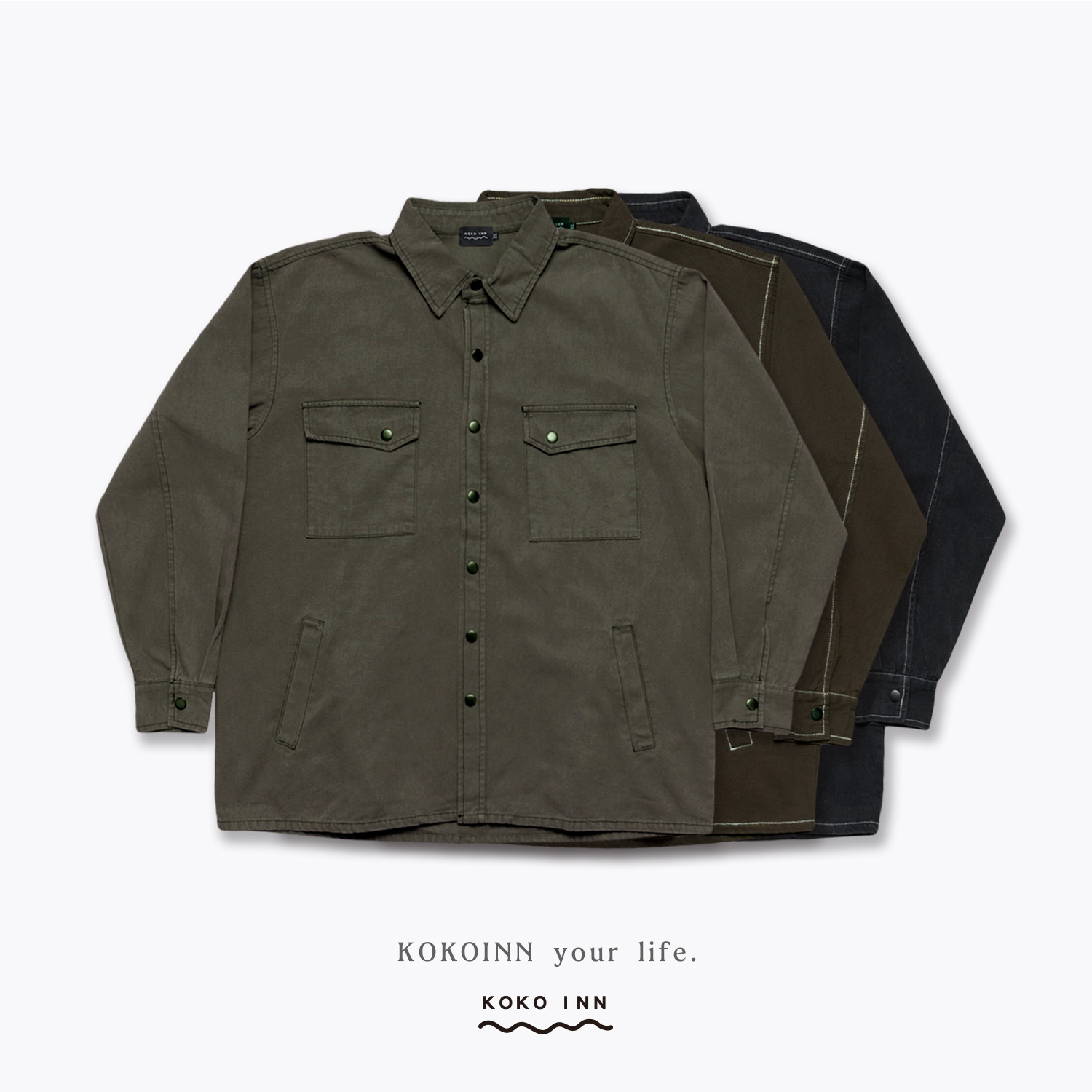 KOKOINN 水洗工裝車線襯衫外套