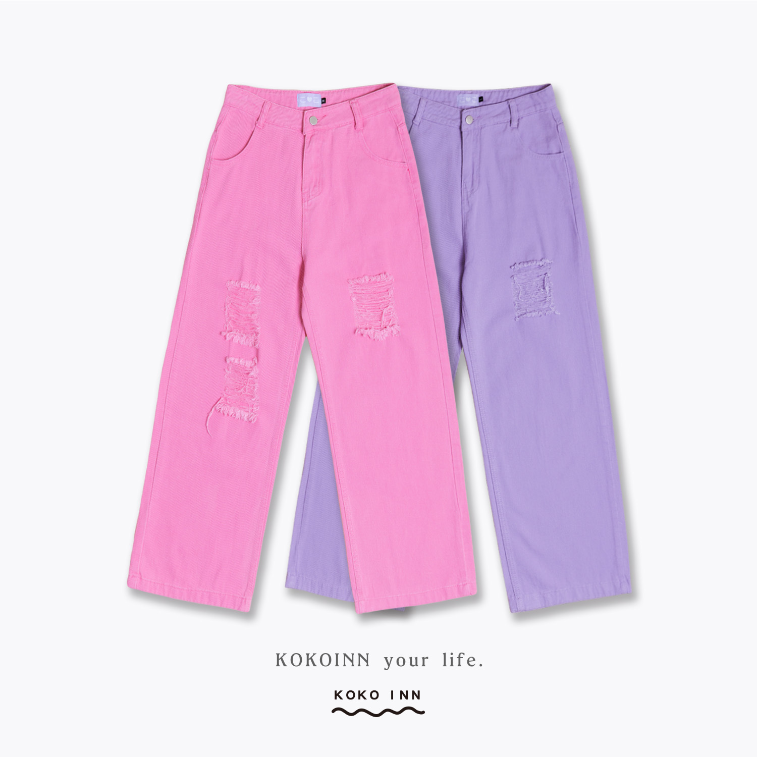 KOKOINN 糖果色牛仔割破長褲