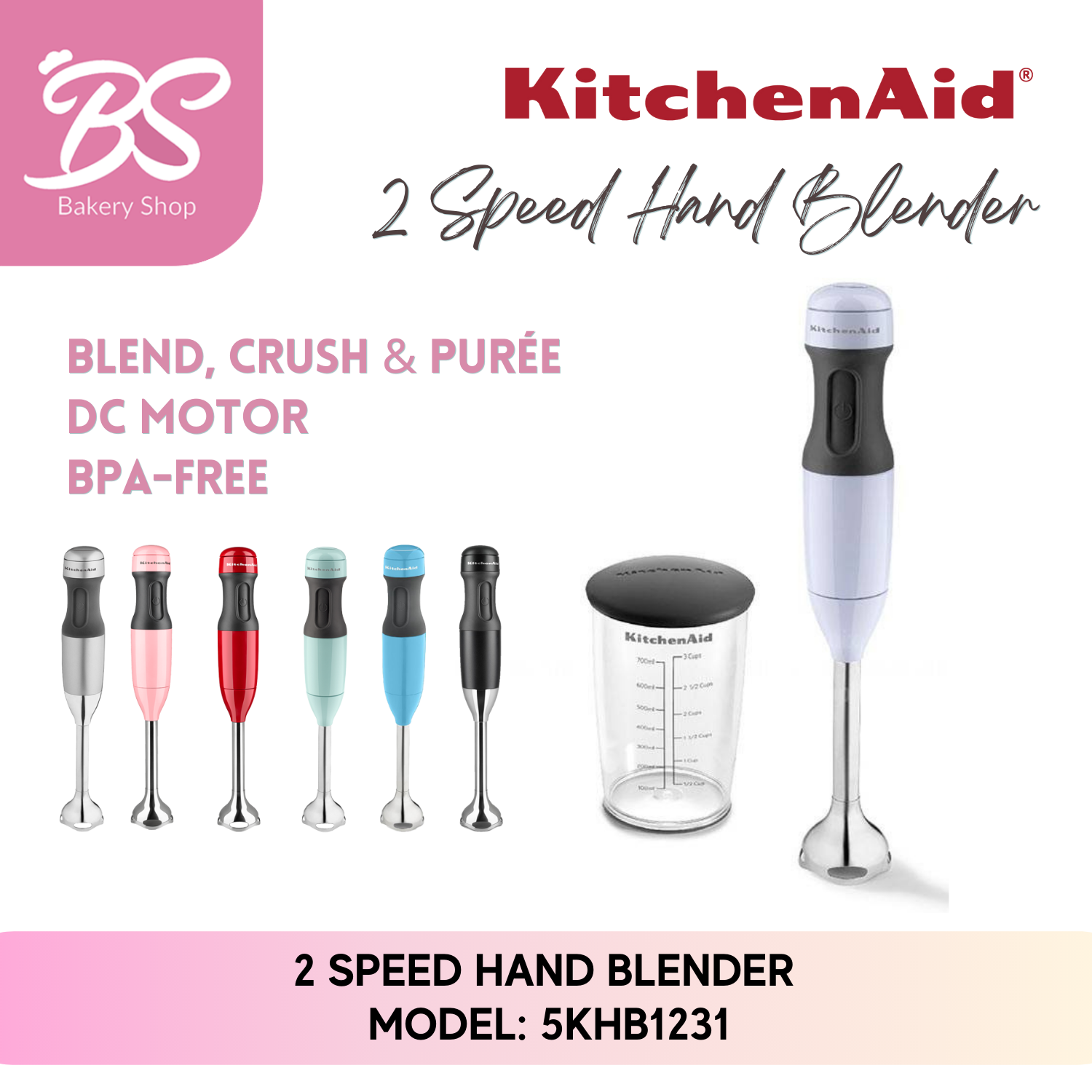 【KitchenAid Classic 2-Speed Hand Blender 】5KHB1231 Blend Puree Crush BS BAKERY SHOP