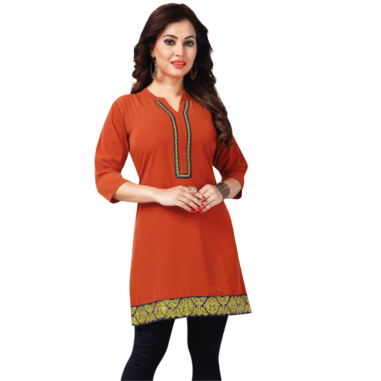 Women Orange Koshibo Lace Embroidered Long Kurti Top Jippa Q1157