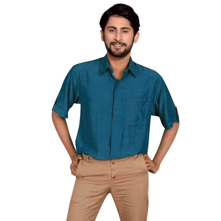 Men Blue Koshibo Short Sleeve Kurta Top Shirt Q1175