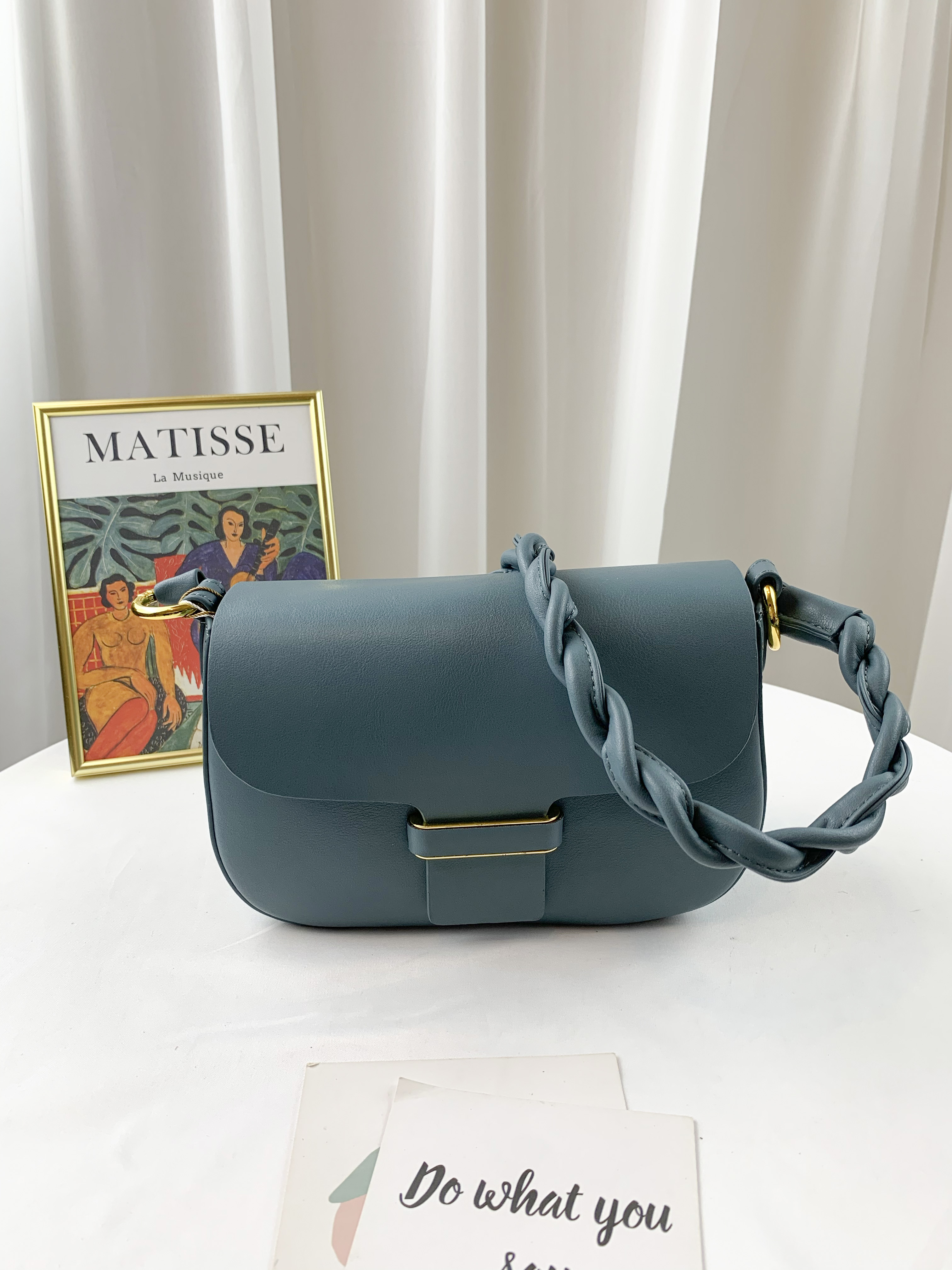 湖水藍 真皮牛皮側背包 #SM-8505